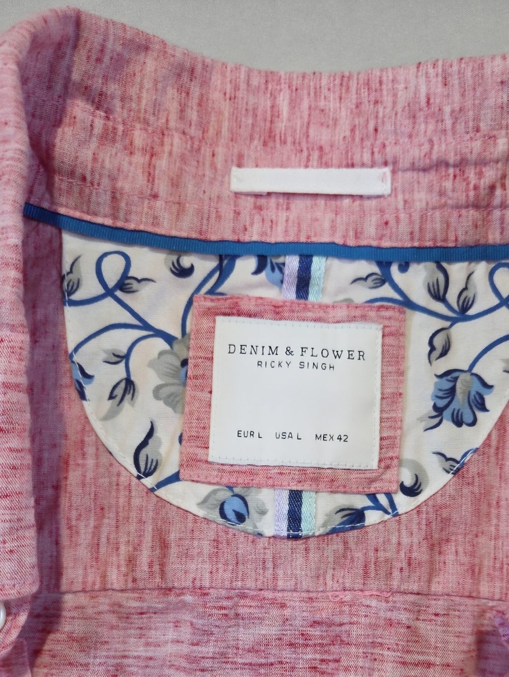 Denim & Flower Men's Large Button Up Shirt Ricky Singh Light Pink Cotton Blend - Picture 2 of 14